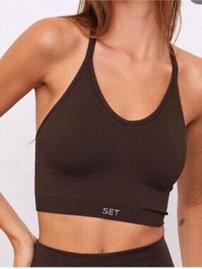 Set Active Ribbed Tank Top Bra in Dark Brown